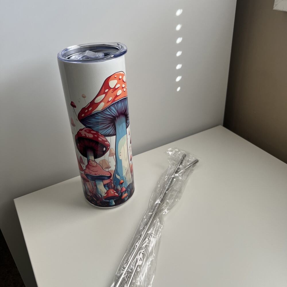 Custom Printed 20oz Tumbler Boho Mushroom With Lid Straws And Straw Cleaner